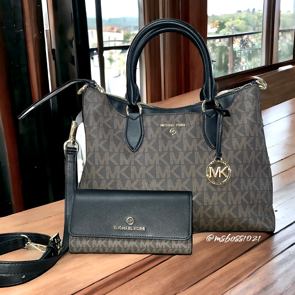 Michael Kors Medium Austen Satchel + Trifold Wallet In Brown/Black Nwt